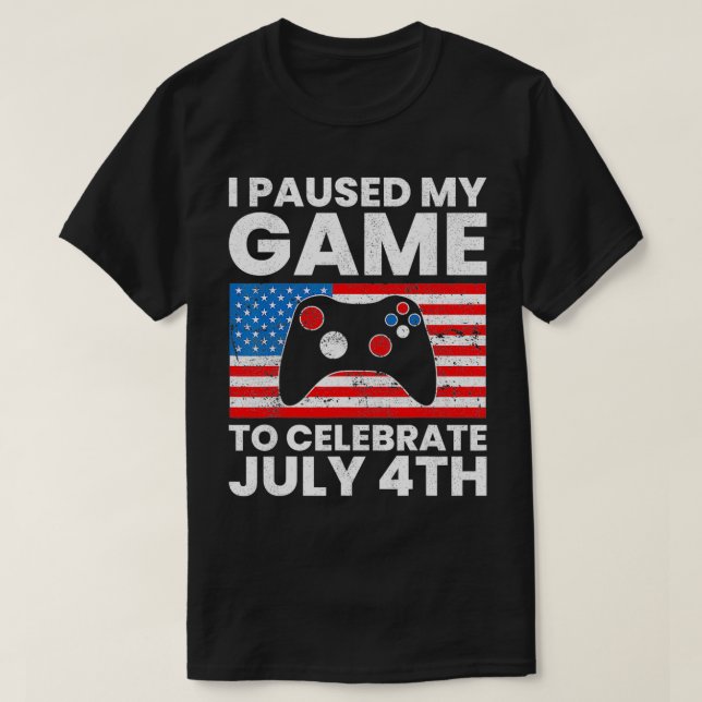 Camiseta Pausei meu jogo para comemorar 4 de julho american (Frente do Design)