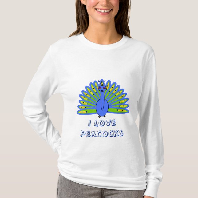 Camiseta Pavão bonito em azul e verde (Frente)