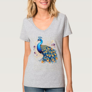 Camiseta Pavão Com Flores Roxas