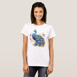 Camiseta Pavão Com Flores Roxas