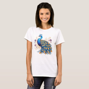 Camiseta Pavão Com Flores Roxas