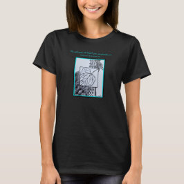 Camiseta Pavão & Folha Tinta Preta Turquesa Borda & Fonte