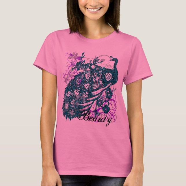 Camiseta Pavão roxo do Aqua, design de texto personalizado (Frente)