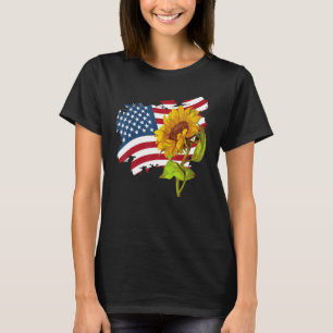Camiseta Pavilhão Americano e Gráfico Casual de Girassol