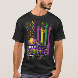 Camiseta Pavilhão Americano Mardi Gras Fire Truck Vestindo