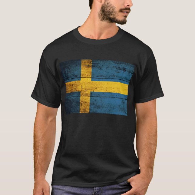 Camiseta Pavilhão antigo de Suecia de madeira; (Frente)