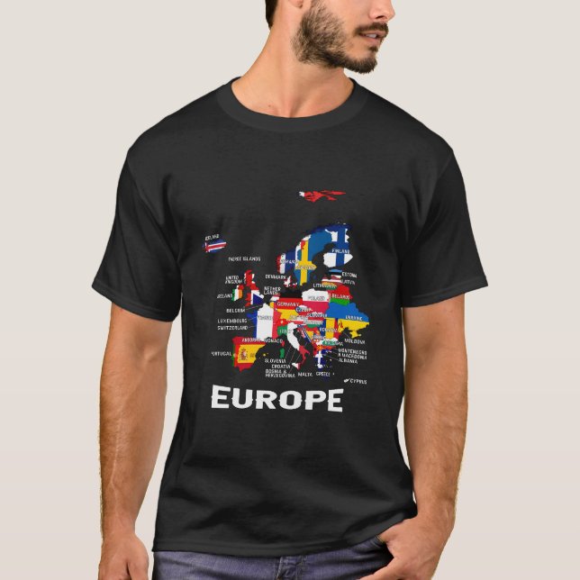 Camiseta Pavilhão Da Europa Mapa Europeu De Bandeiras Da Eu (Frente)