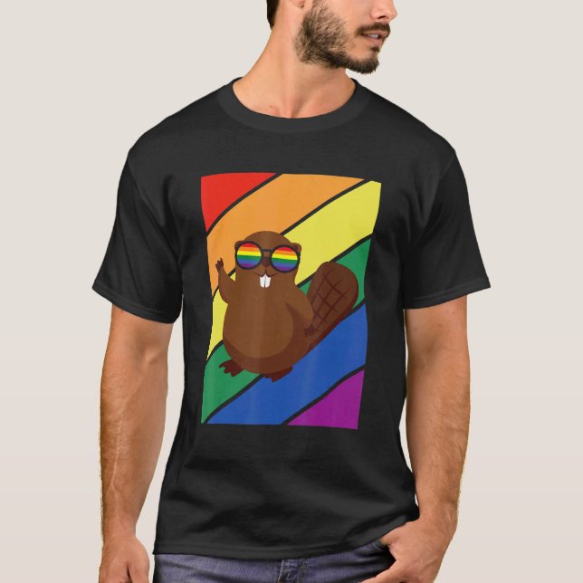Camiseta Pavilhão LGBTQ Orgulho gay Mês Rainbow Beaver com  (Frente)