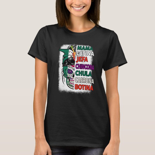 Camiseta Pavilhão Mexicano Crânio Mama Jefa Mexico Dia De L (Frente)