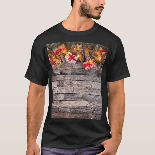 Camiseta Pavimentos de Natal, tábuas de madeira. (Frente)