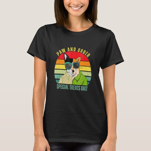Camiseta Paw And Order Special Feline Unit Pets Raining Dog (Frente)