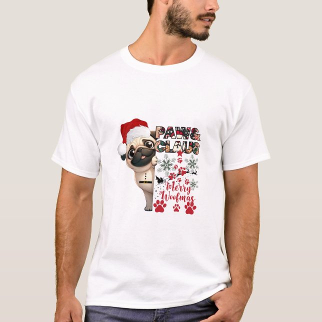 Camiseta Paw&Claus Engraçados, Natal, Legal Natal De Cão (Frente)
