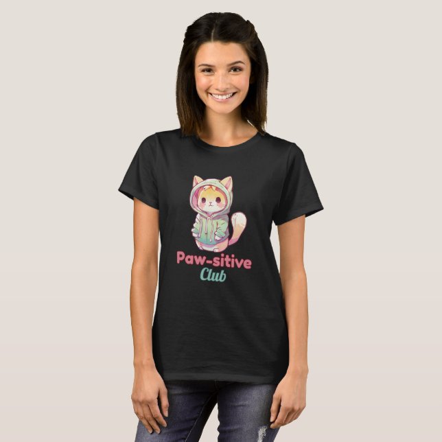 Camiseta Paw‑sitive Club Cat Design – Cute Animal Lover (Frente Completa)