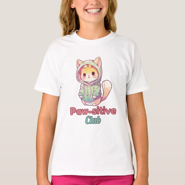 Camiseta Paw‑sitive Club Cat Design – Cute Animal Lover (Frente)