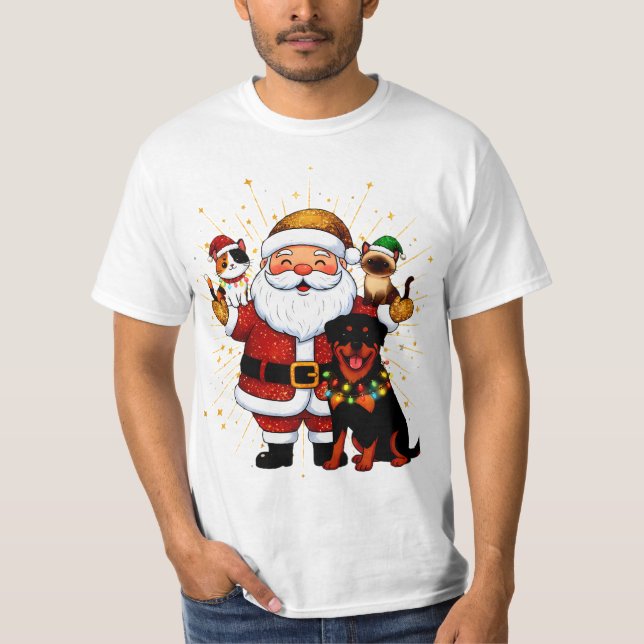 Camiseta Paw-some Holidays: Santa’s Sparkling Pet Squad (Frente)