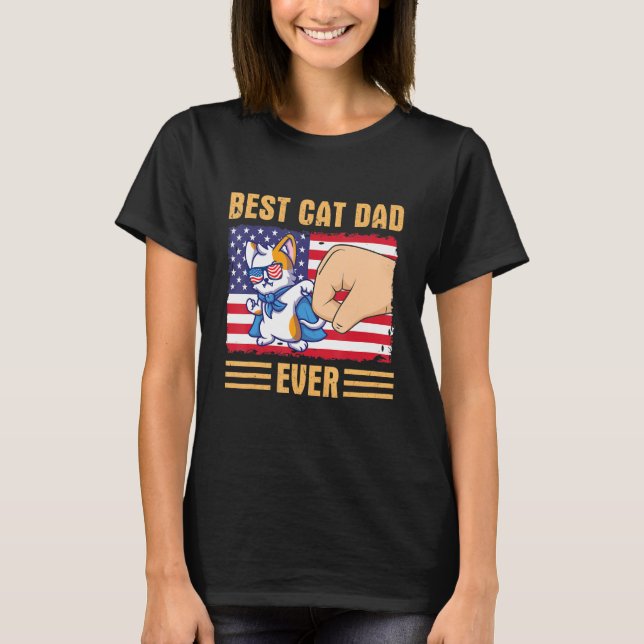 Camiseta Paw Touching Hand US Flag America Best Cat Dad Eve (Frente)