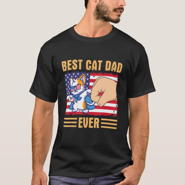Camiseta Paw Touching Hand US Flag America Best Cat Dad Eve (Frente)