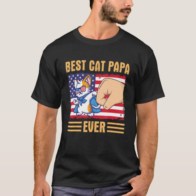 Camiseta Paw Touching Hand US Flag America Best Cat Papa Ev (Frente)