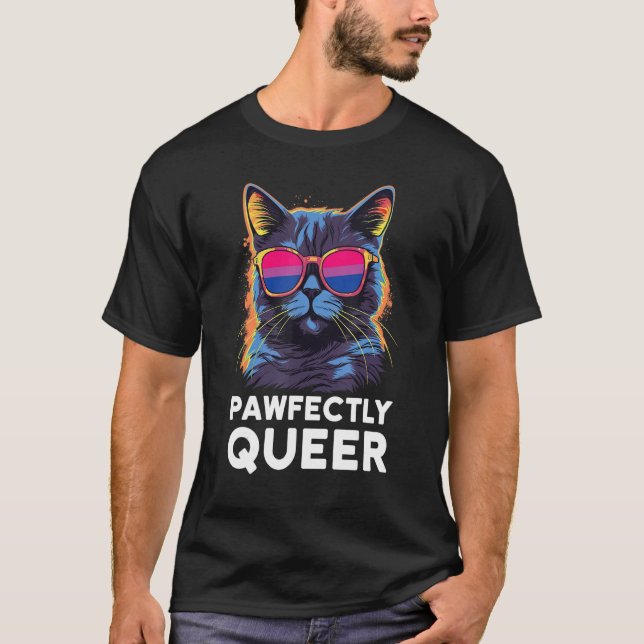 Camiseta Pawfectly Queer  Cat With Sunglasses Bisexual Prid (Frente)