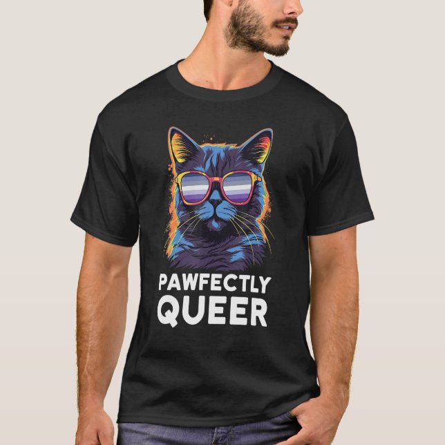 Camiseta Pawfectly Queer  Cat With Sunglasses Butch Lesbian (Frente)