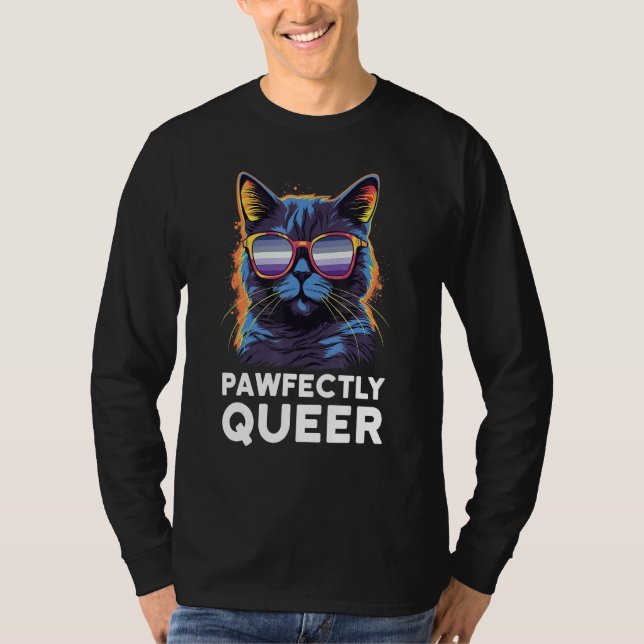 Camiseta Pawfectly Queer  Cat With Sunglasses Butch Lesbian (Frente)