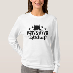 Camiseta Pawittive Cattitude Engraçada Gato cita T-Shirt
