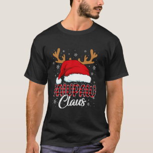 Camiseta Pawpaw Claus Santa Hat Reindeer Xadrez Vermelha Co