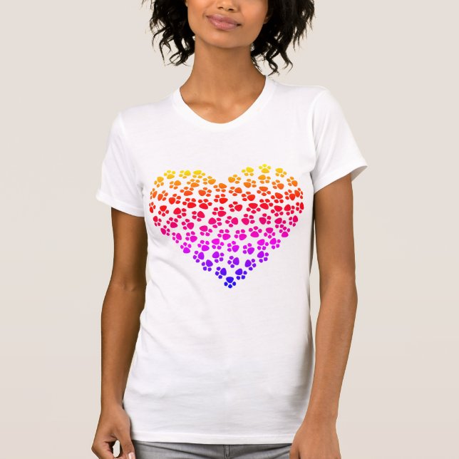 Camiseta Pawprint Rainbow Heart (Frente)