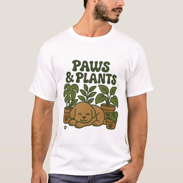 Camiseta Paws and Plants Dog & Garden Design T-Shirt (Frente)