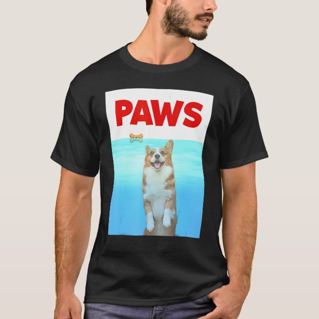Camiseta Paws Dog Parody 80s Corgi Shark  Dog (Frente)