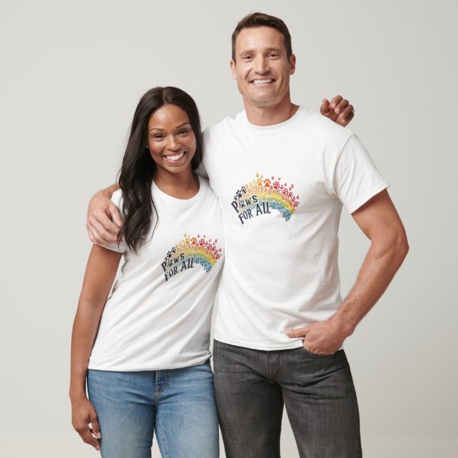 Camiseta Paws for All - Rainbow Paw Print Unity (Peças para (Unissex)