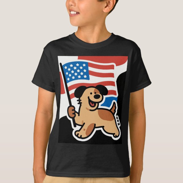 Camiseta Paws for Freedom: Patriotic Pup with Flag T-Shirt (Frente)