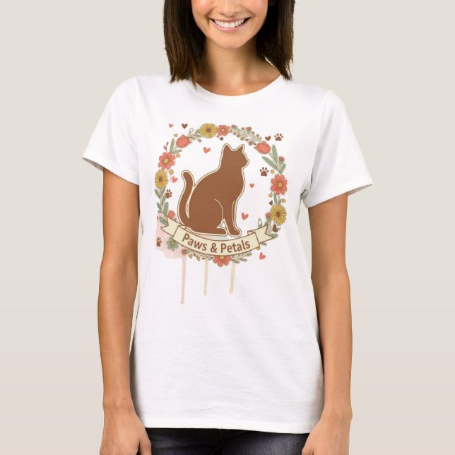 Camiseta Paws & Petals Cat Floral Design (Frente)
