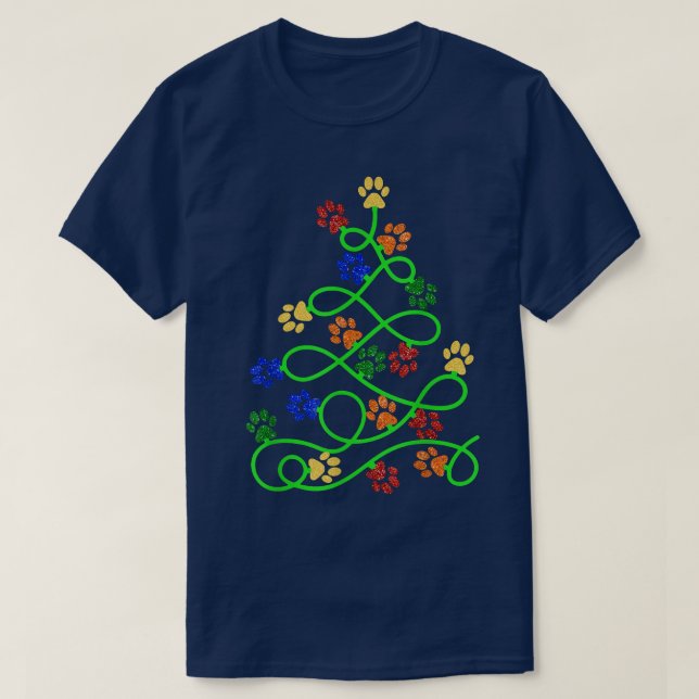 Camiseta Paws Print Christmas Tree Dog Cat  (Frente do Design)