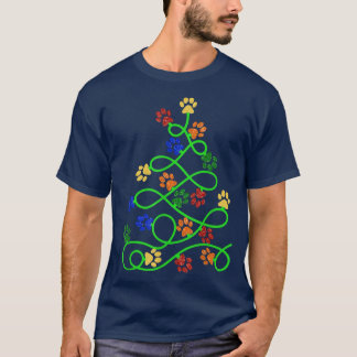 Camiseta Paws Print Christmas Tree Dog Cat