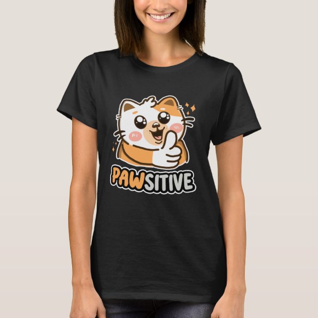 Camiseta Pawsitive Cute Cat Thumbs Up Kitten (Frente)