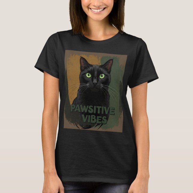 Camiseta pawsitive gato preto (Frente)