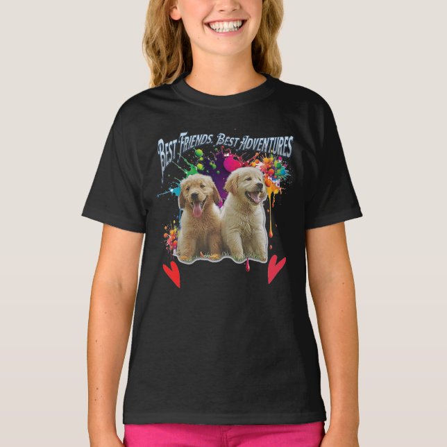 Camiseta Pawsitive Vibes Only: Two Pups, Endless Adventures (Frente)