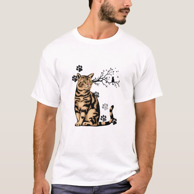 Camiseta "Pawsitive Vibes" T-Shirt with Cat (Frente)
