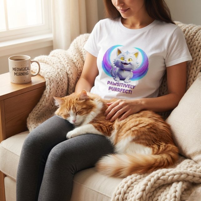 Camiseta Pawsitively Purrfect Cute Cartoon White Cat Pun (Criador carregado)