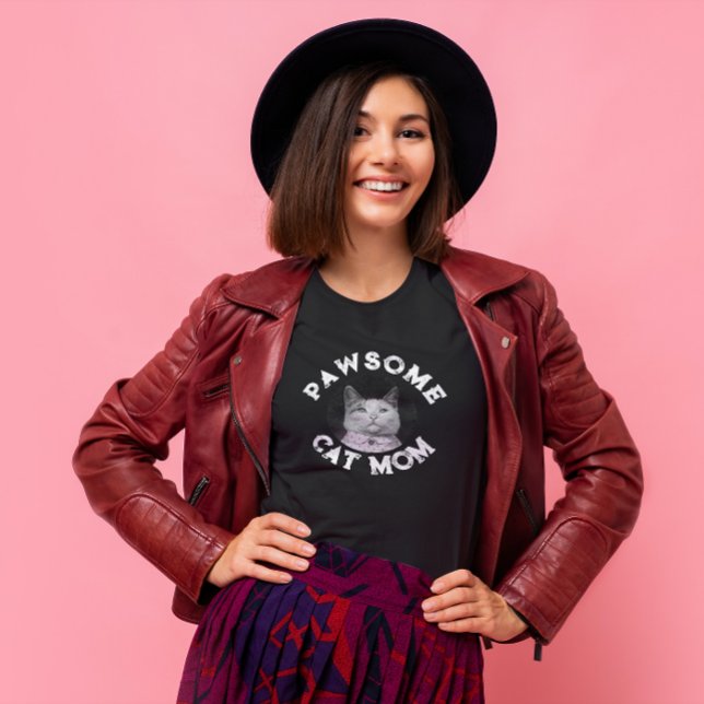 Camiseta Pawsome Cat Mãe - Foto de Cat Personalizável (Criador carregado)