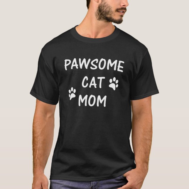 Camiseta Pawsome Cat Mom - Fun Pawprint (Frente)