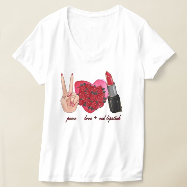 Camiseta "Paz ama batom vermelho" Camisa-T feminina. (Postura )