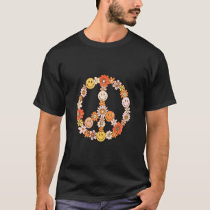 Camiseta Paz Amor 60's 70's Fantasia de Hippie Flor Colorid