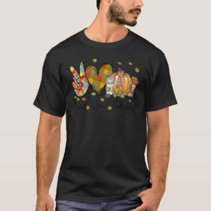 Camiseta Paz Amor Ação de Graças Outono Season Pumpkin Coff