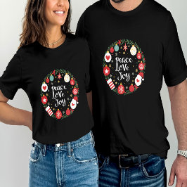 Camiseta Paz Amor Alegria Festa de Natal Festiva