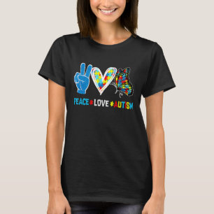 Camiseta Paz Amor Autismo Borboleta Puzzle Fita Autismo A