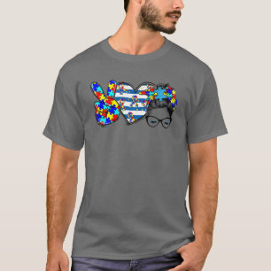 Camiseta Paz Amor Autismo Mãe Autismo Consciência Mês