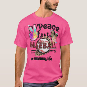 Camiseta Paz Amor Baseball Mammy Life Mãe Avó Leopardo