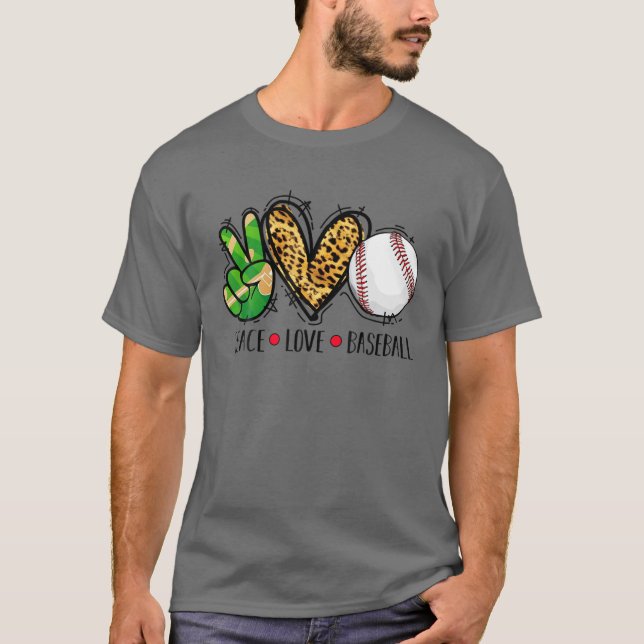 Camiseta Paz Amor Baseball Presente Esporte Amantes Leopard (Frente)